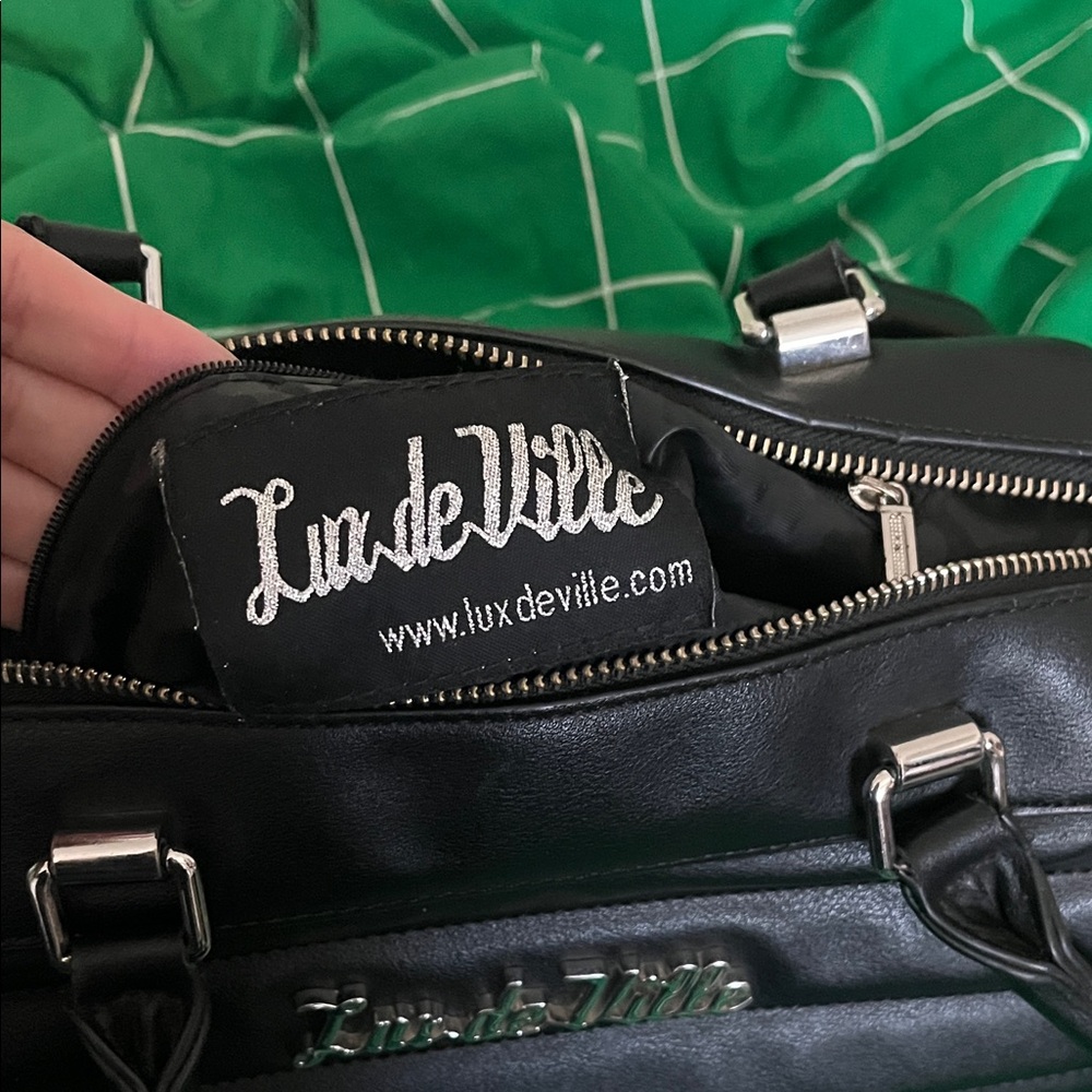 Lux de Ville Black Barrel Bag with Green Glitter Accents - Picture 6 of 9
